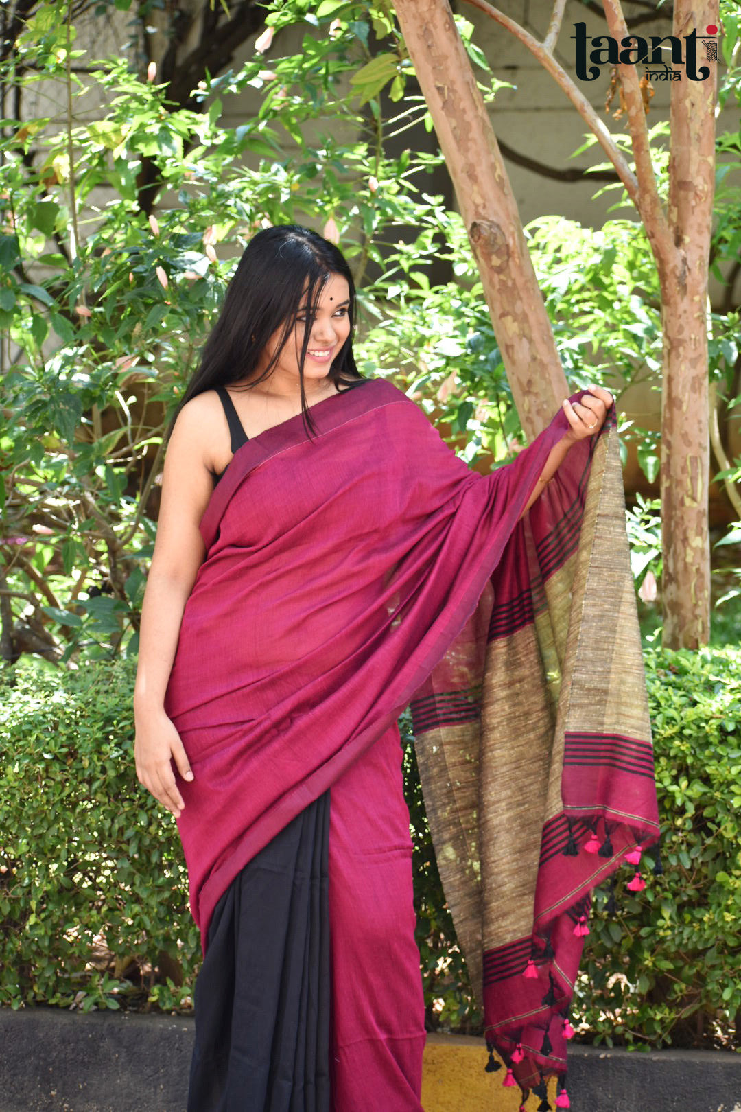 Floral Embroidered Cotton Slub Saree | Peepal Clothing